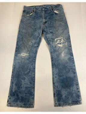 Vintage Levi's Men 34 Inseam 30 517 Boot Cut Light Wash Distressed Denim Jeans